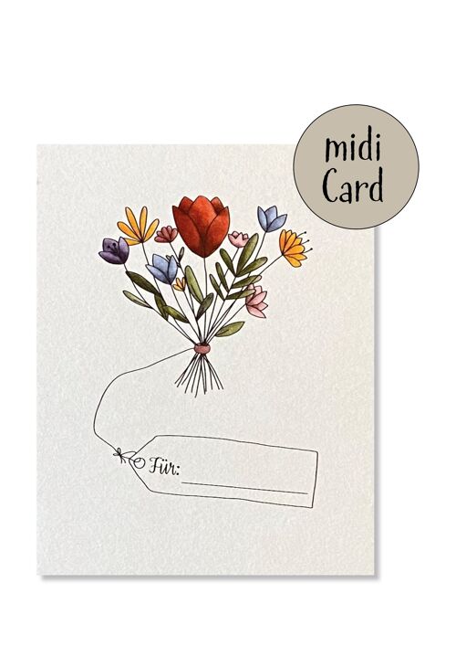 Midikarte Blumenstrauß mit Namensschild