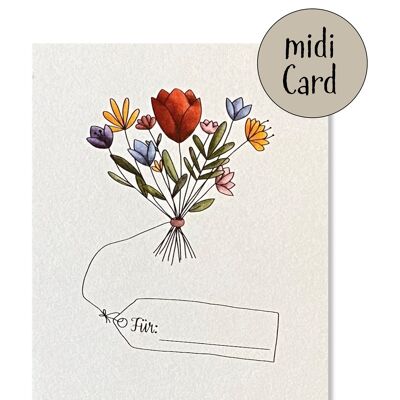 Bouquet of flowers midi card with name tag