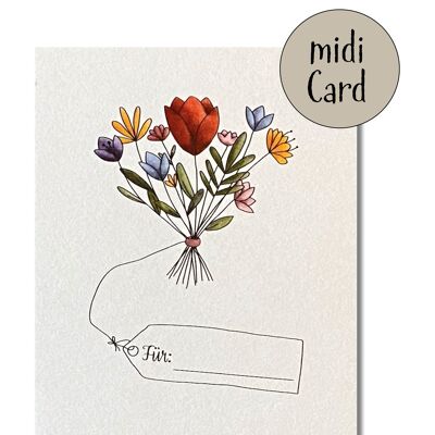 Carte midi bouquet de fleurs avec porte-nom
