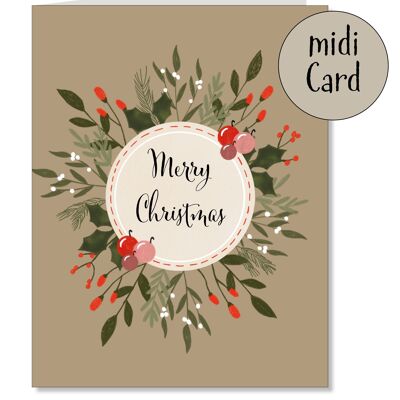 Merry Christmas plant wreath folded midi card