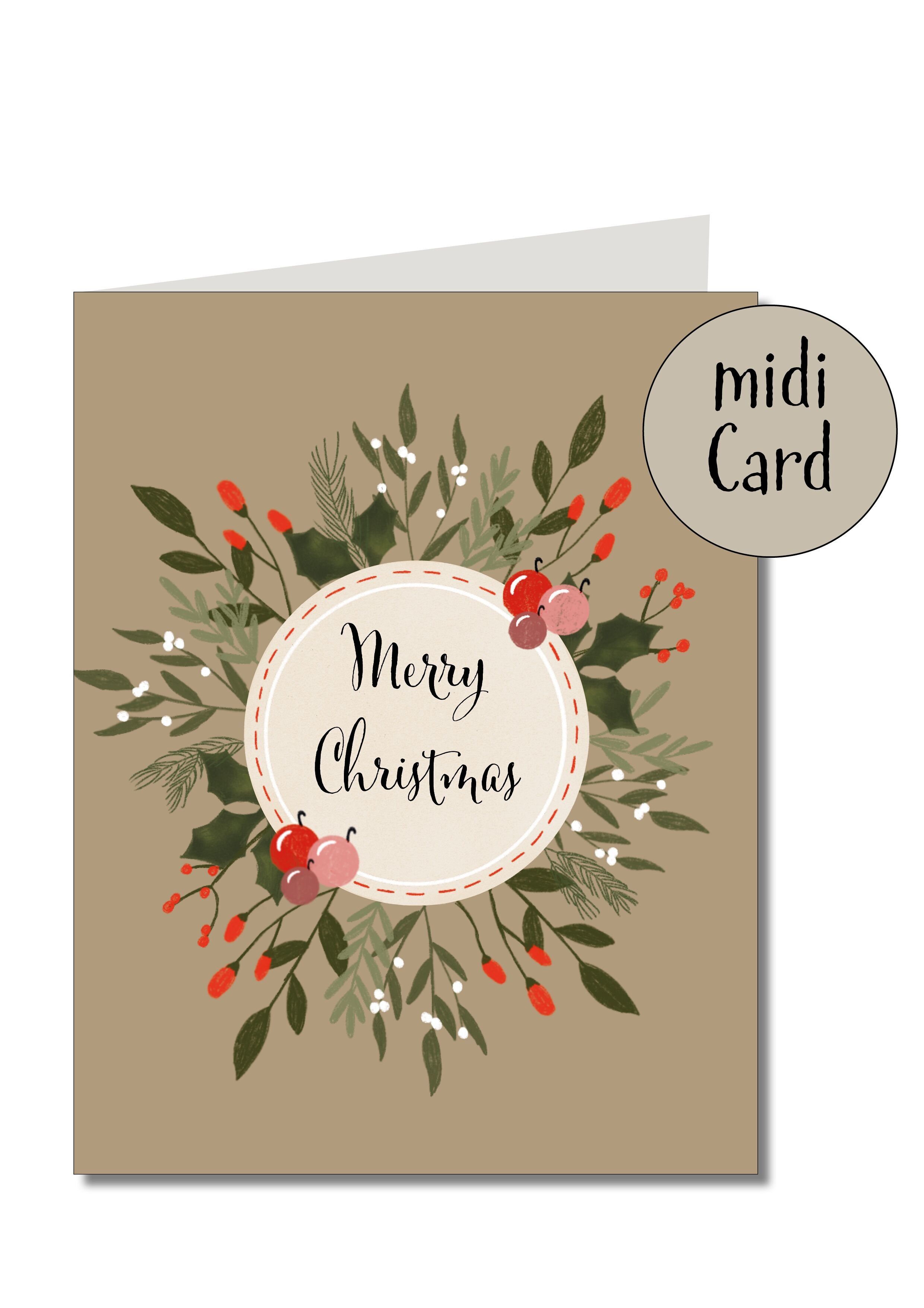 Biglietto midi piegato con ghirlanda di piante di buon Natale