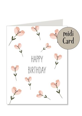 Carte Midi Pliée Joyeux Anniversaire Fleurs 1