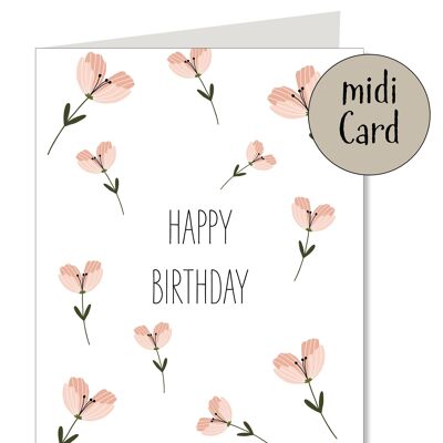 Midi Card Folded Happy Birthday Flowers