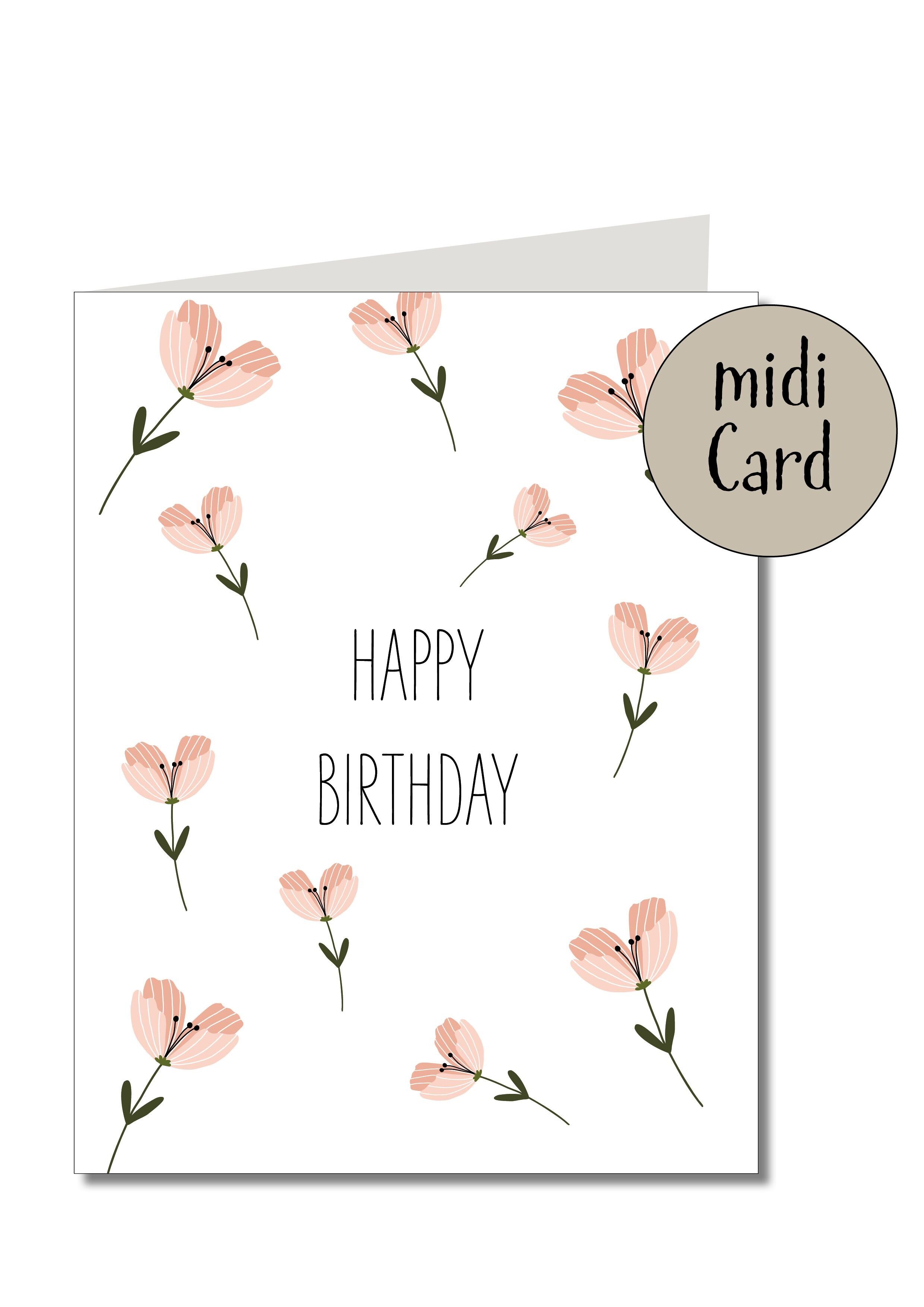 Biglietto midi piegato con fiori di buon compleanno