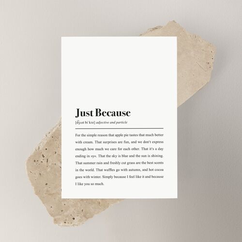 "Just Because" Definiton: Postkarte mit Spruch