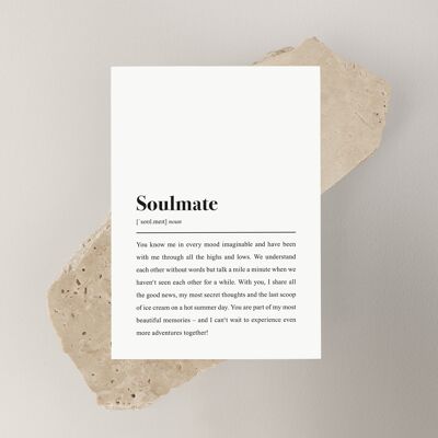 Friendship card with saying: "Soulmate" definition as a postcard