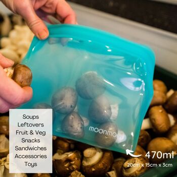 Sacs alimentaires réutilisables en silicone - Lot de 2 sacs de congélation turquoise moyens 6