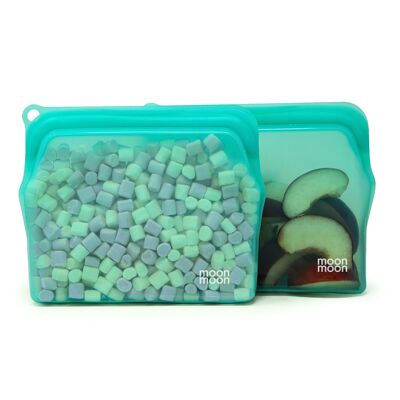 Sacchetti riutilizzabili in silicone per alimenti - Sacchetti per congelatore da 470 ml - 2 confezioni turchese