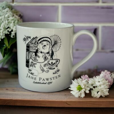 Jane Austen 'Pawsten' Literary Dog Book Lover Mug en porcelaine tendre