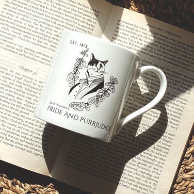 Taza de porcelana de gato literario Mr Darcy de Jane Austen