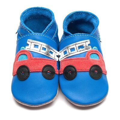 Zapatos de Cuero para Niños - Firetruck Azul/Rojo