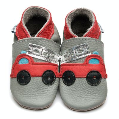 Zapatos de Cuero para Niños - Firetruck Gris/Rojo