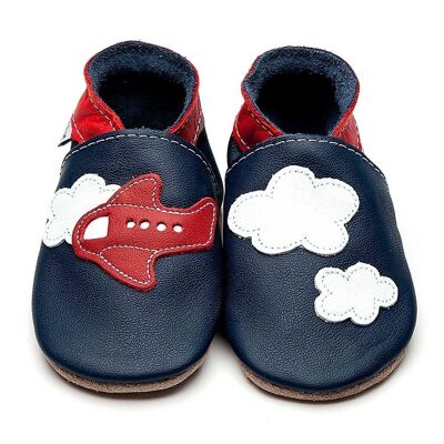 Kinderschuhe aus Leder - Airplane Clouds Navy