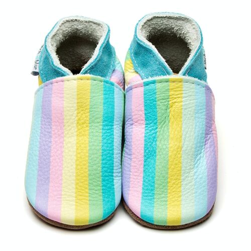 Baby Leather Shoes with Suede or Rubber Sole - Stripes Pastel Rainbow