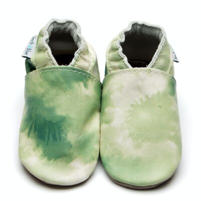 Baby Leather Shoes with Suede or Rubber Sole - Tie Dye Green