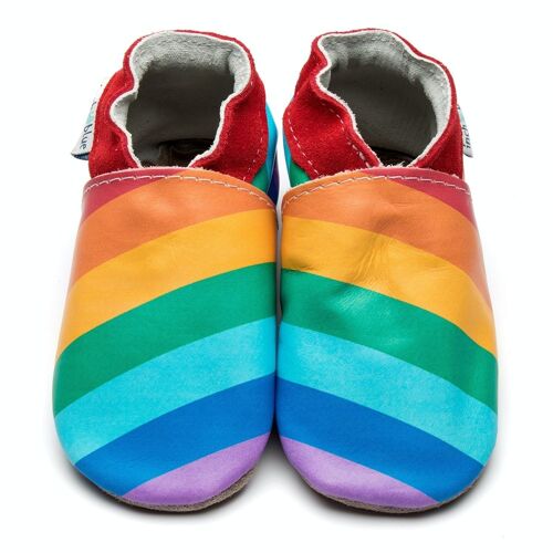 Baby Leather Shoes with Suede or Rubber Sole - Rainbow Stripes