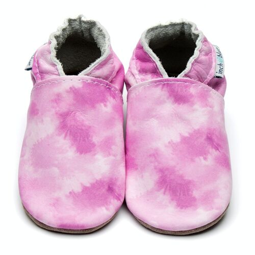 Baby Leather Shoes with Suede or Rubber Sole - Tie Dye Pink