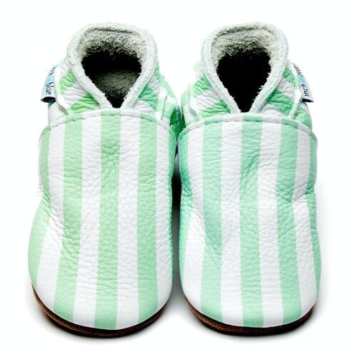 Baby Leather Shoes with Suede or Rubber Sole - Stripes Mint