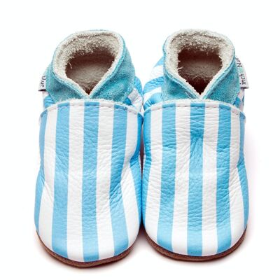 Baby Leather Shoes with Suede or Rubber Sole - Stripes Blue