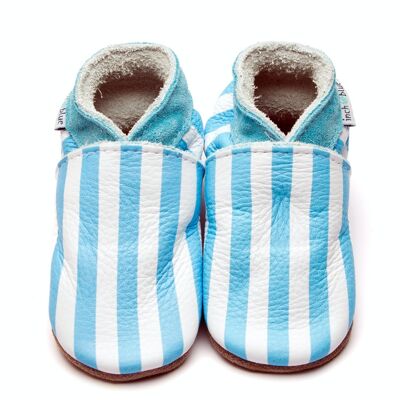 Chaussures Bébé en Cuir Semelle Daim ou Caoutchouc - Rayures Bleu