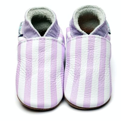 Baby-Lederschuhe mit Wildleder- oder Gummisohle - Streifen Flieder