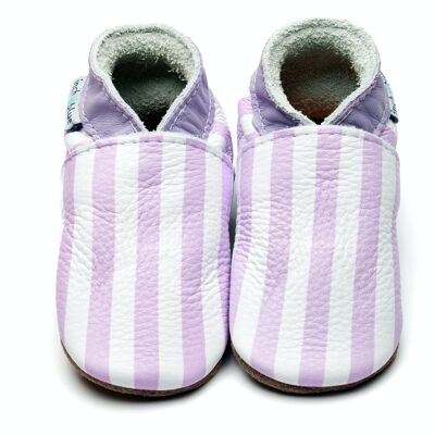 Baby Leather Shoes with Suede or Rubber Sole - Stripes Lilac