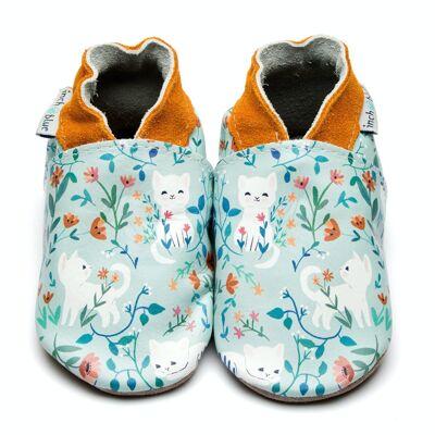 Children's Leather Slippers - Floral Kitty