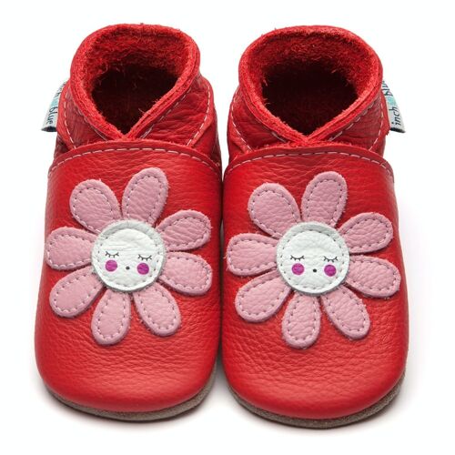 Children's Leather Slippers - Dozy Daisy Red