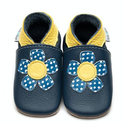 Pantofole in pelle per bambini - Geranium Navy/Giallo
