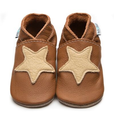 Chaussures bébé en cuir - Caramel étoilé/Crème