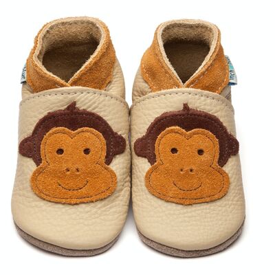 Leather Baby Slippers - Cheeky Monkey Cream