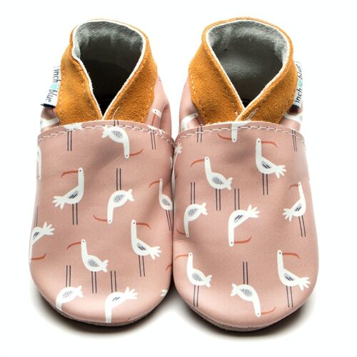 Leather Baby Slippers - Crane