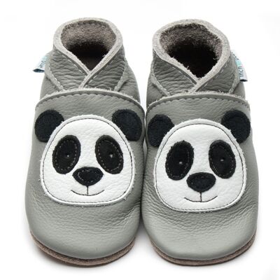 Leather Baby Slippers - Panda Grey