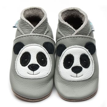 Chaussons Bébé Cuir - Panda Gris 1