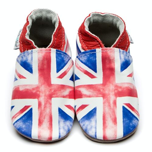 Leather Baby Slippers - Union Jack Print