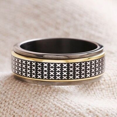 Men's Stainless Steel Black Cross Spinning Band Ring