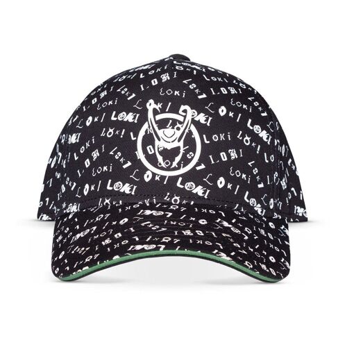 MARVEL COMICS Loki Logo All-over Print Adjustable Cap, Black/Green (BA685353LOK)