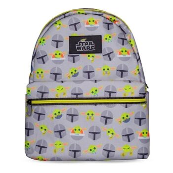 STAR WARS The Mandalorian The Child Grogu and Din Djarin - Mini sac à dos pour enfants à imprimé intégral, gris/jaune (BP027084STW) 1