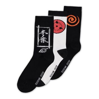 NARUTO SHIPPUDEN Sasuke Symbol Crew Chaussettes (3PK), Homme, 39/42, Noir/Blanc (CR206027NRT-39/42) 1