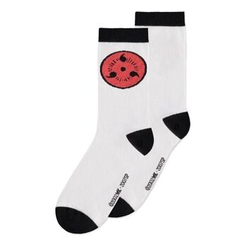 NARUTO SHIPPUDEN Sasuke Symbol Crew Chaussettes (3PK), Homme, 39/42, Noir/Blanc (CR206027NRT-39/42) 3