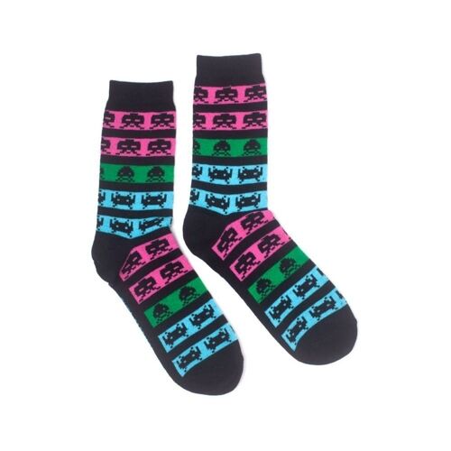 SPACE INVADERS Neon Colours Crew Socks, Unisex, 39/42, Black (CR424263SPI-39/42)