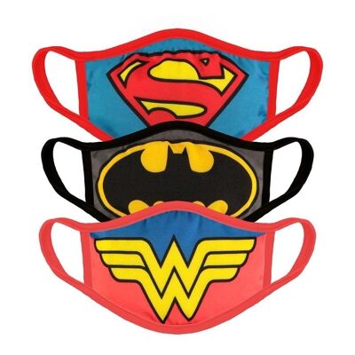 Máscara facial DC COMICS Justice League Symbols (paquete de 3), unisex, multicolor (FM750752BAT)