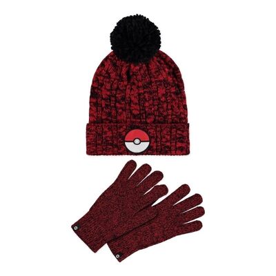 POKEMON Pokeball Symbol Beanie & Knitted Gloves Set de regalo, rojo/negro (GS437313POK)
