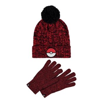 POKEMON Pokeball Symbol Bonnet et gants tricotés Coffret cadeau Rouge/noir (GS437313POK) 1