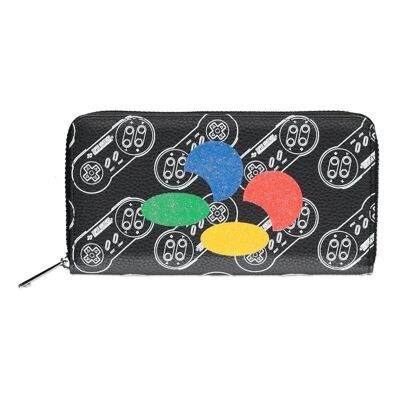 NINTENDO SNES Controllers All-over Print Zip Around Purse Wallet, Donna, Nero (GW014376NTN)