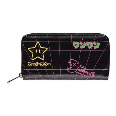 NINTENDO Super Mario Bros. Neon Retro Characters Outline Portafoglio con cerniera, Donna, Nero (GW060308NTN)