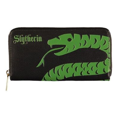 HARRY POTTER Wizards Unite Slytherin Logo & Symbol Zip Around Wallet, Female, Black (GW581820HPT)