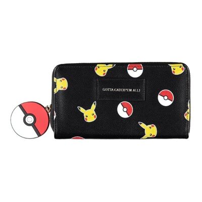 POKEMON Pika & Pokeball All-Over Print Zip Around Purse Wallet, Femenino, Negro (GW667830POK)