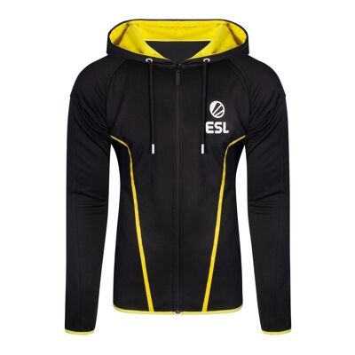 Sweat à capuche zippé sur toute la longueur avec logo ESL TEQ, homme, extra extra large, noir/jaune (HD406622ESL-2XL)