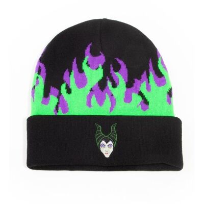 DISNEY Maleficent 2 Flames with Malefcent Character Face Face Beanie arrotolabile, unisex, nero (KC586336MMA)